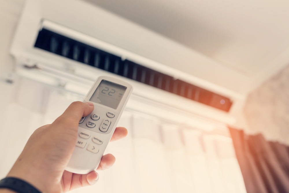 A split-system air conditioner in a Victorian home during winter.